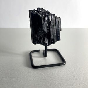 Black Tourmaline Rough Raw Natural Quartz Crystal Gem Specimen Display Stand New